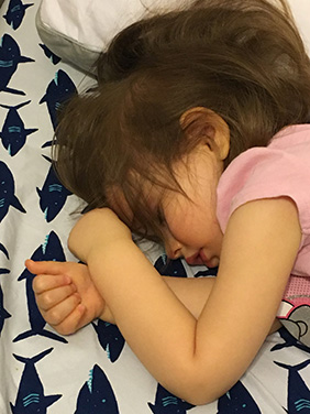 Sophia resting after an exhausting day in 2018
